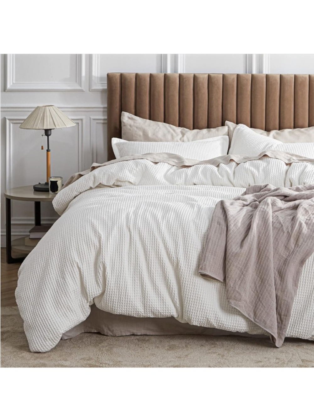 Coconut White Waffle Cotton King Duvet Set
